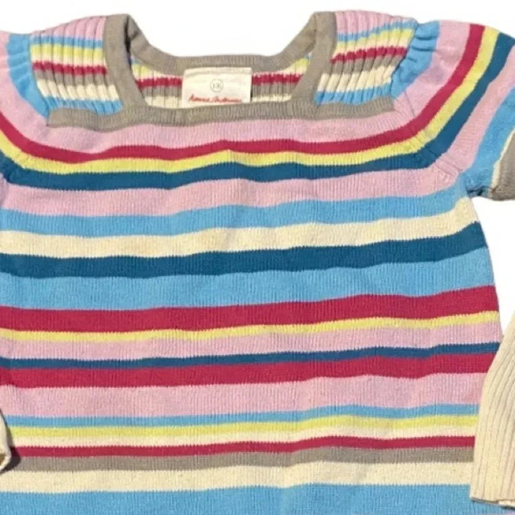 HANNA ANDERSSON EUC GIRLS DRESS SWEATER WONTER STRIPES BLUE PINK GRAY SIZE 4 100 - Picture 2 of 4